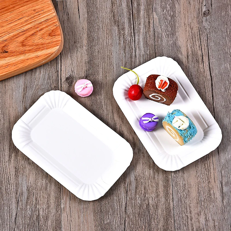 50/100pcs Rectangular Cake Tray White Paper Plate Disposable Dinner Plate Paper Plate Cake Disposable Paper Plate