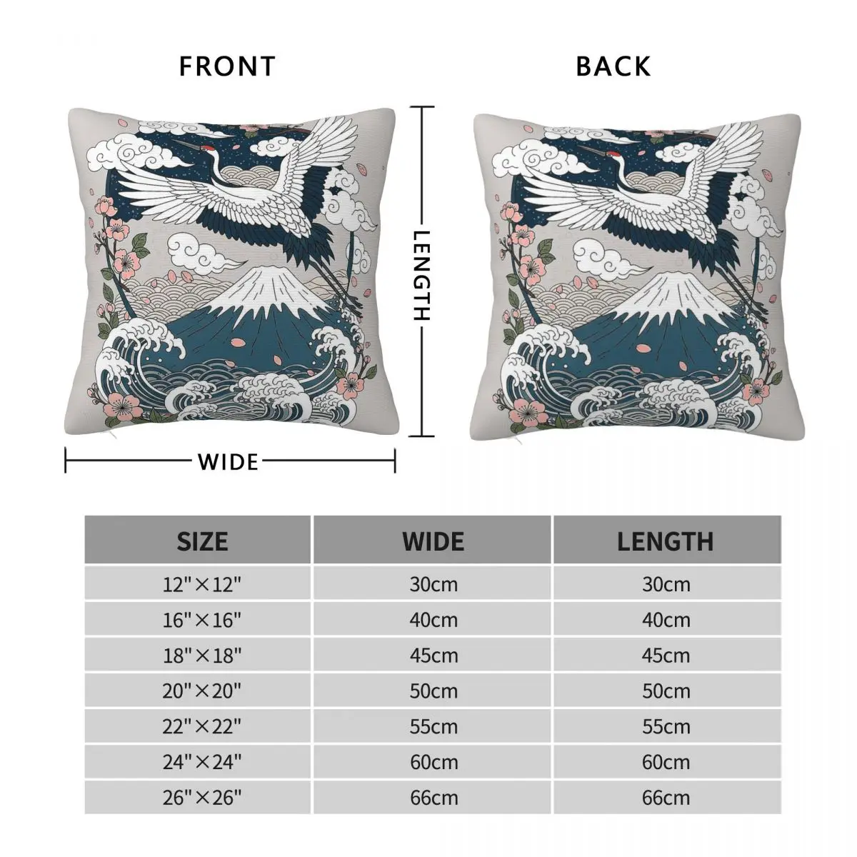 Ukiyo-E Japanese Crane Fuji Sakura Square Pillowcase Polyester Linen Velvet Pattern Zip Decor Sofa Cushion Cover 45x45