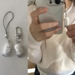 Cute 3D Flocking Sea Otter Keychain Otter Couple Mobile Phone Pendant Car Keyring Earphone Backpack Charms Bag Decor