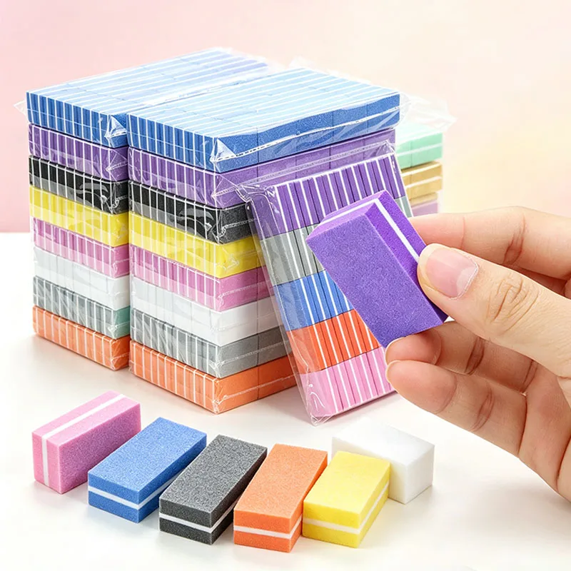 50/100PCS Two-sided Mini Nail File Blocks Buffing Sanding Files Block Pedicure Care Art Buffer Polishing Manicure Sponge Tools