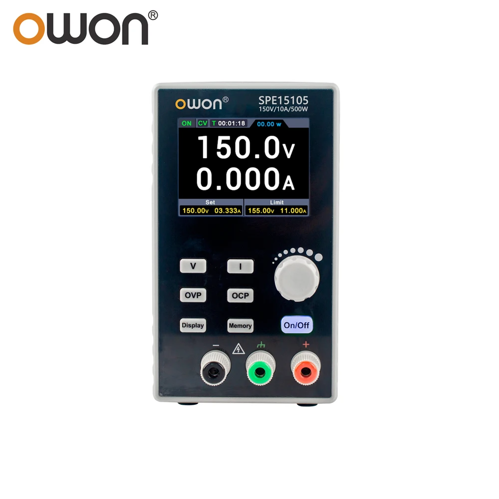 Fonte de alimentação OWON 500W DC SPE15105 SPE30055 150V/300V 10A/5A OVC OVP OTP USB/RS232/RS485/LAN LCD de 2,8 polegadas DC regulado