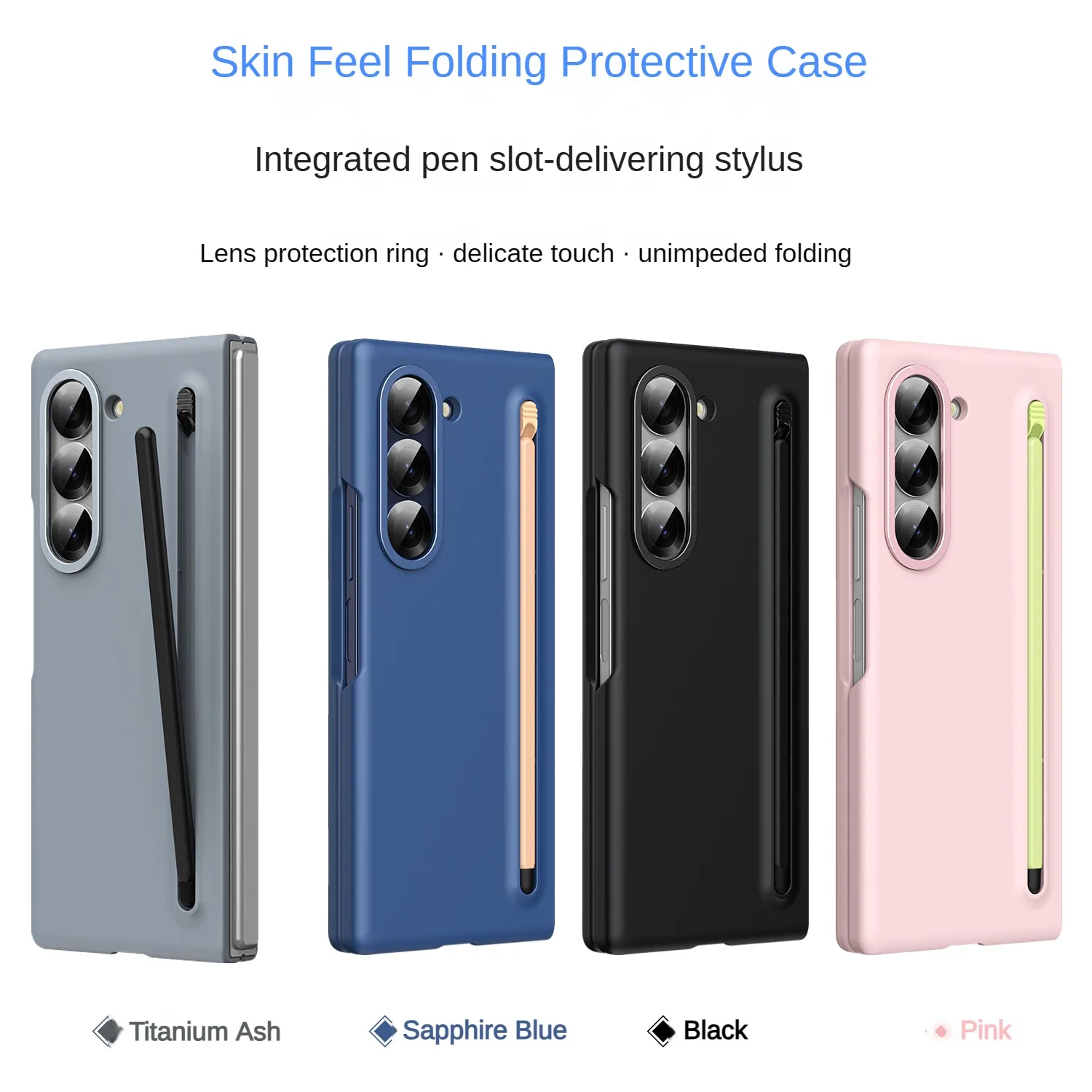 

For Samsung Galaxy Z Fold 6 5 4 3 Case Color Skin Friendly Matte Elastic Pen Optional with Tempered Film Shockproof Hard Cover