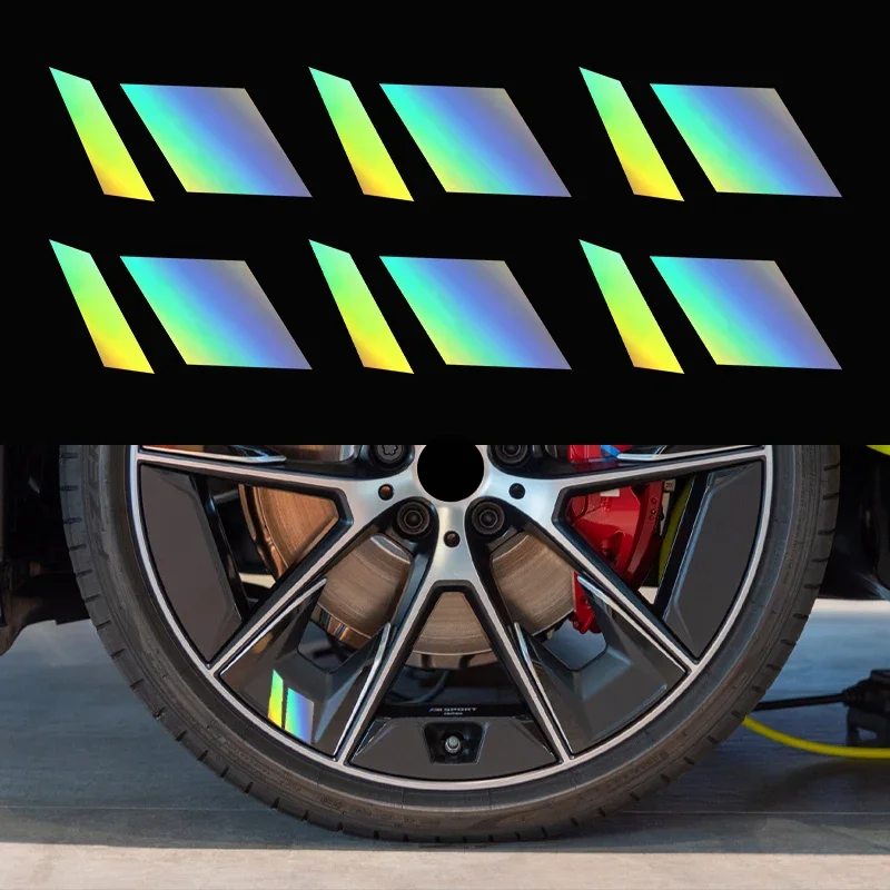 New Fun Car Wheel Rim Stickers 6Pcs, Holographic Laser Reflective Vinyl Decals for Auto Wheel Hub Exterior Decoration Parts