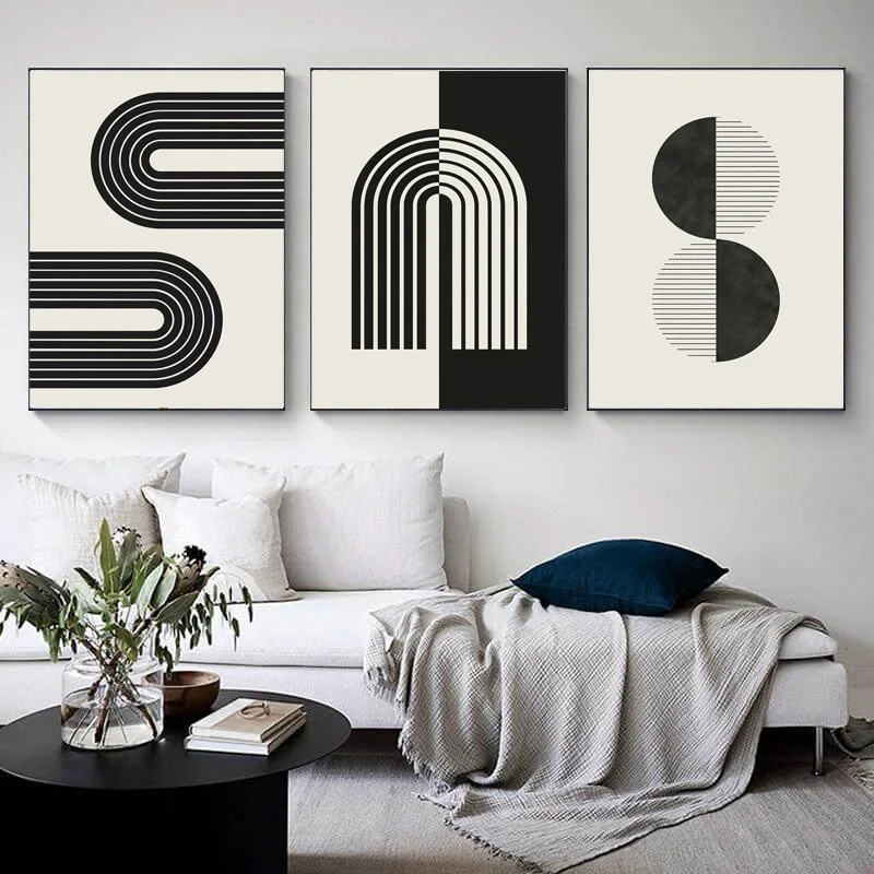 Abstract Black And White Lines Geometry BOHO Rainbow Wall Art Canvas Painting  Printing For Livingroom Home Decor Nordic Poster