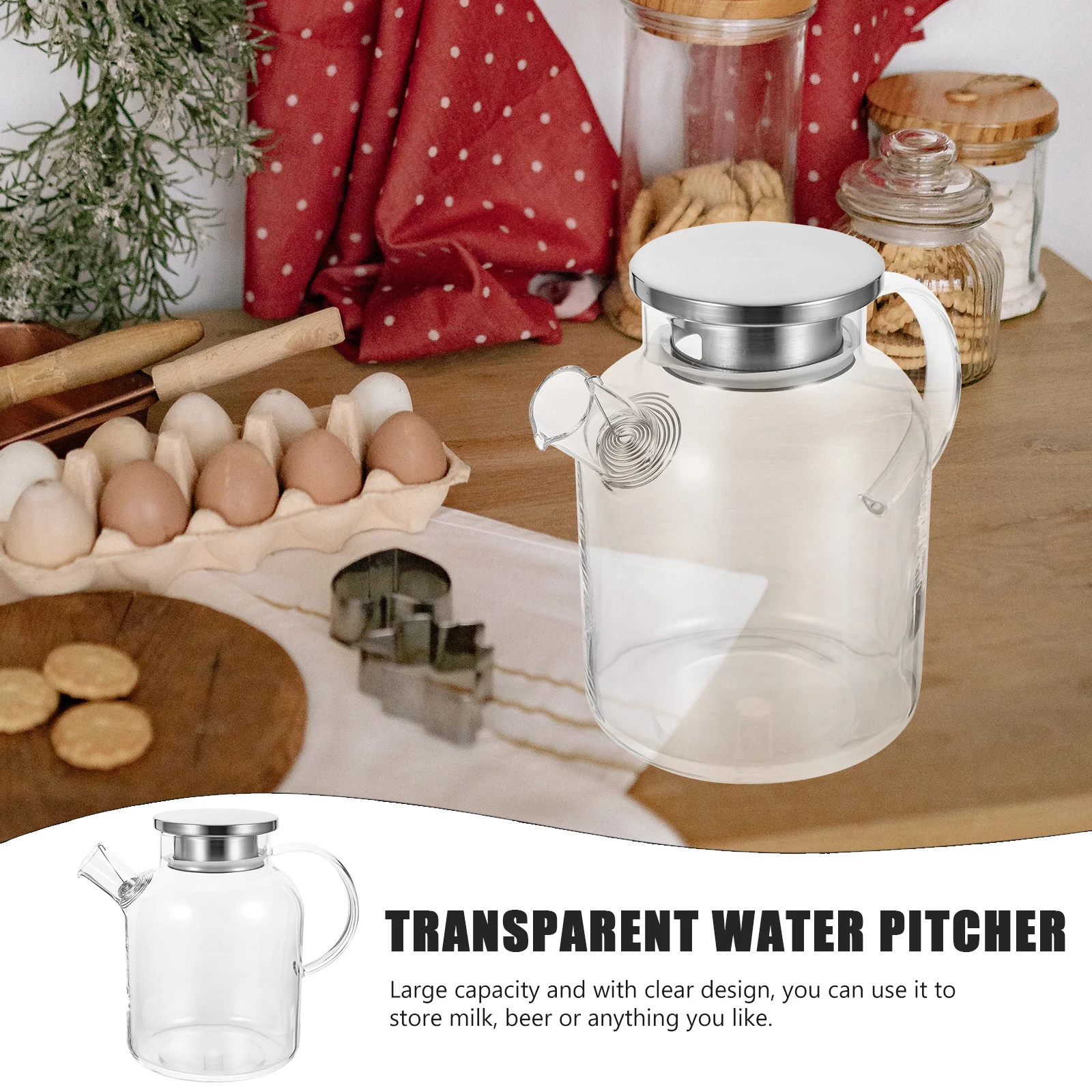 

Premium Glass Water Pitcher with Smooth Finish Clear Cooling Pot for Kitchen Juice Iced Tea Transparent Beverage Dispenser