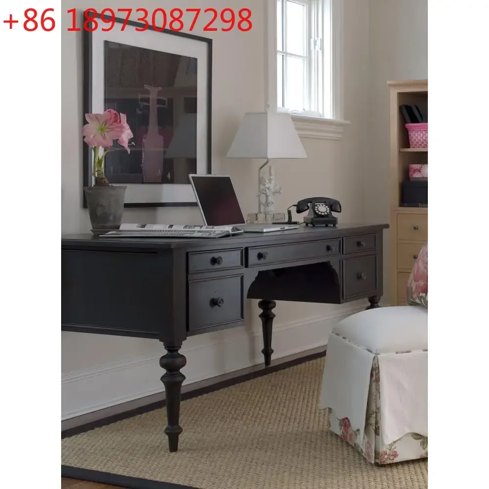 

Французский ретро-стол из массива дерева, американский черный антикварный письменный стол для виллы, с гравировкой, в стиле лёгкой роскоши, компьютерный стол