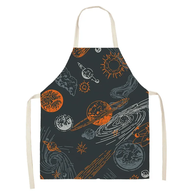 Tablier de Cuisine en Lin Imperméable pour Femme et Enfant, Grande Taille, Style Boho, Demi-Travail, Café, Univers Abstrait Simple et Moderne