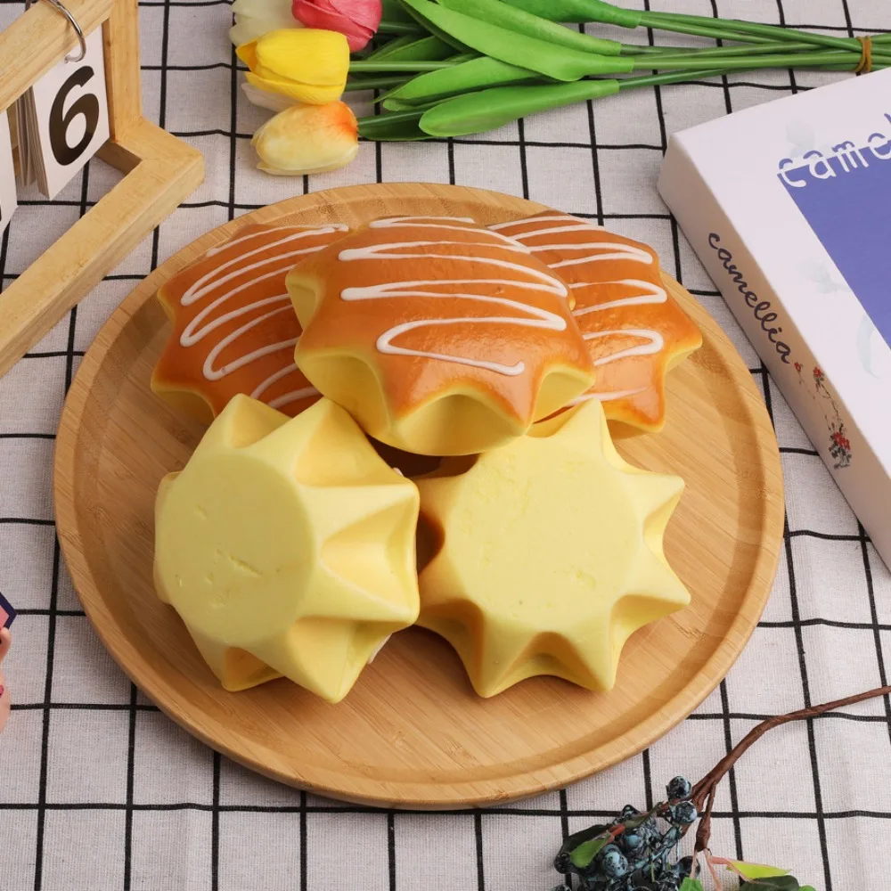 

Safe Simulation Food Baked Food Pinch Croissant Puffs Cheese Cake Dessert Shaped Squeeze PU Creative Slow Rebound Decorative