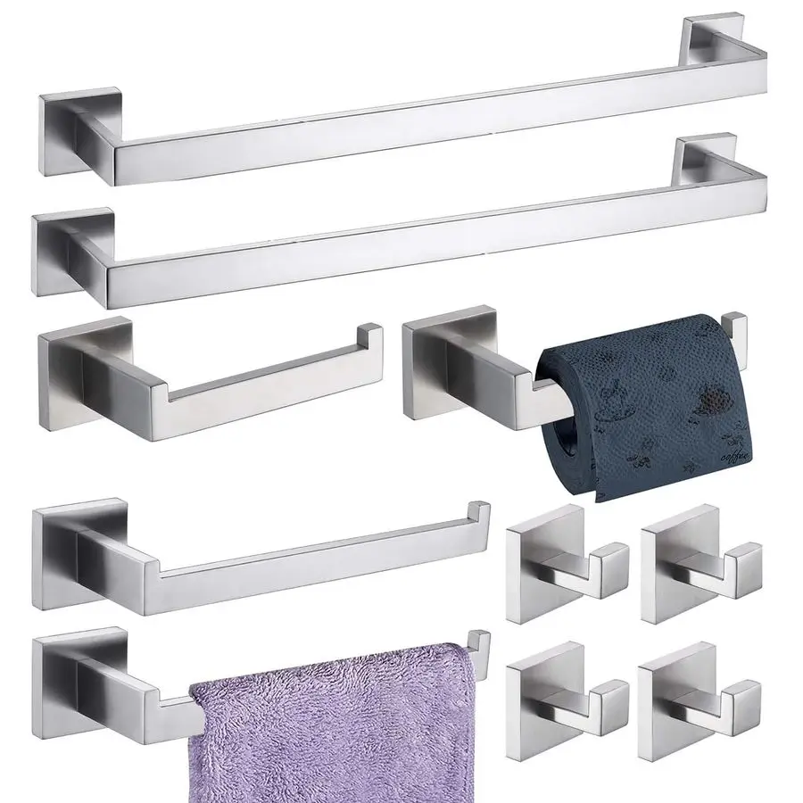 

Hardware Set 10 Piece Brushed Nickel Bathroom Accessories Set SUS304 Towel Bar Set Includes 2 Towel Bar 24 Inch2 Towel Holder2 T