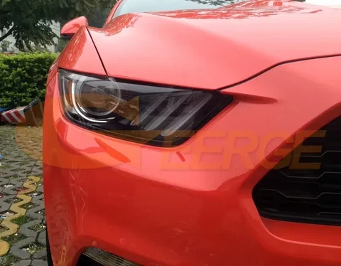 Для Ford Mustang 2015-2017: Комплект сверхъярких дневных ходовых огней (ДХО) с функцией A/W Switchback, светодиодными указателями поворота и SMD LED кольцами «Ангельские глазки» (Halo Rings)