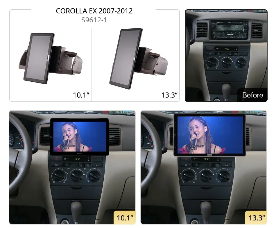 Rotatable 1920*1080 13.3'' Ownice Android10.0 Car Multimedia for Toyota COROLLA EX 2007-2012 Radio Audio 4G 360 Optical No DVD