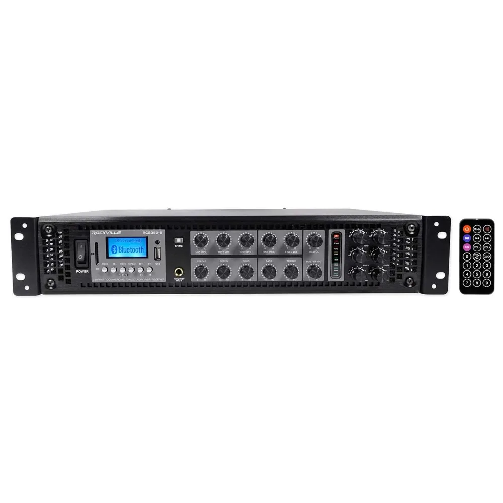 

RCS350-6 350 Watt 6 Zone 70V Commercial Amplifier, Bluetooth, 3 Mic Inputs, Perfect for Restaurants, Bars, Cafés, Schools