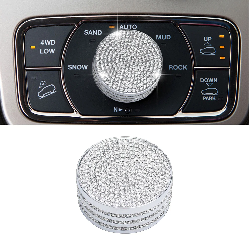 DIYSAMRT Bling Car Interior Central Multimedia 4WD Switch Knob Cover Fit for Jeep Grand Cherokee 2011 - 2021 Crystal Metal Stick