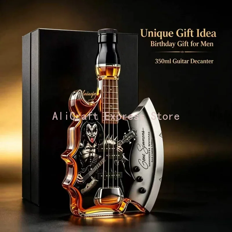 Rock Guitar Shaped Glass Wine Decanter, Novelty Spirits Storage Bottle, Bar Accessory & Birthday Gift for Whiskey Lovers