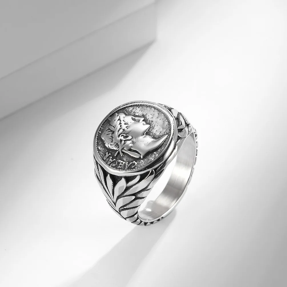 European and American Style Roman Empire Caesar Stainless Steel Ring Retro Coin Caesar Avatar Trendy Hand Accessories