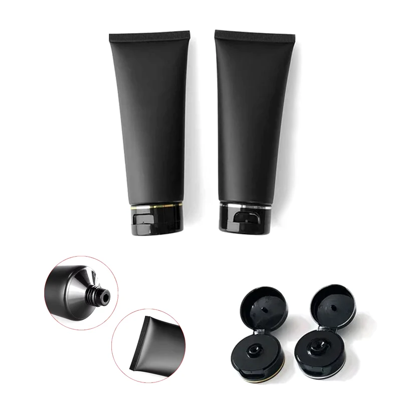 5Pcs 100ml Empty Matte Black Tubes With Flip Caps Refillable Face Cream Containers Frosted Plastic Makeup Bottles For Travel