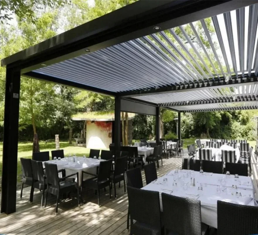 Outdoor Garden Bioclimatic Sunshade Waterproof Louvered Roof Pergola with Fans