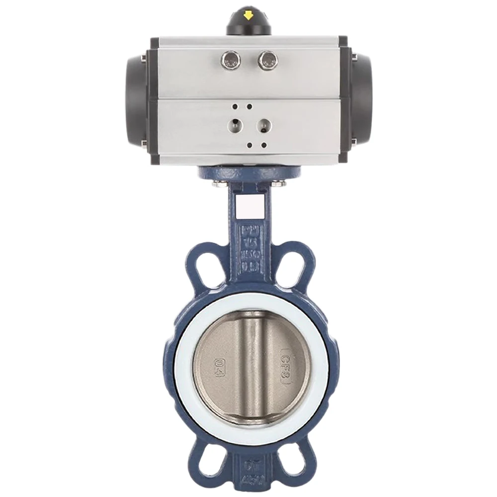SONGO DN150 PN16 6 Inch  PTFE Lined  Wafer Type Stainless Steel Double Acting Pneumatic Control Actuator Butterfly Valve