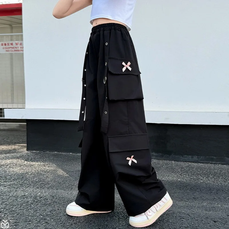أطفال السراويل البضائع مع جيب جانبي لفتاة التوأم عالية الأزياء الهيب هوب القوس السراويل الطفل الشارع الوردي الأسود Trackpants الساخن بيع #5