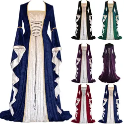 Halloween Women 3XL Plus Size Medieval Retro Court Princress Cosplay Costume Long Dress Elegant Witch Square Collar Masquerade