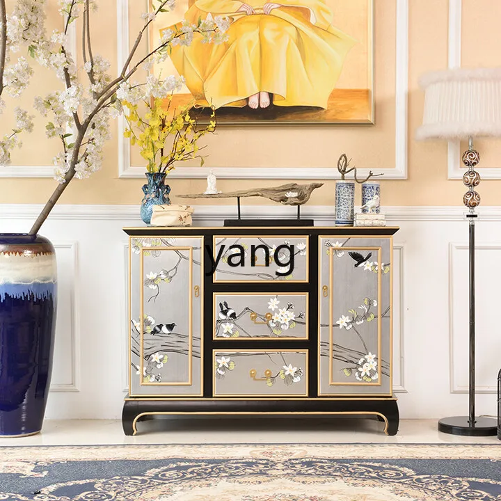 

LZR American new Chinese style flower and bird solid wood entrance foyer cabinet living room decorative cabinet