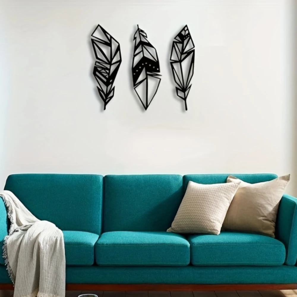 

3pcs, Iron Art Modern Feather Metal Wall Art - Stunning Home Decor for Bedroom and Living Room - Perfect Housewarming Gift