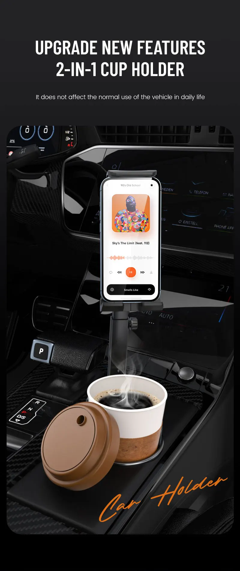 Auto-Getränkehalter Tablet- und Handyhalterung, Universeller Ständer für 4-13 Zoll Geräte, Sicherer Halter für Navigation und Beifahrerbetrachtung – Detail 3