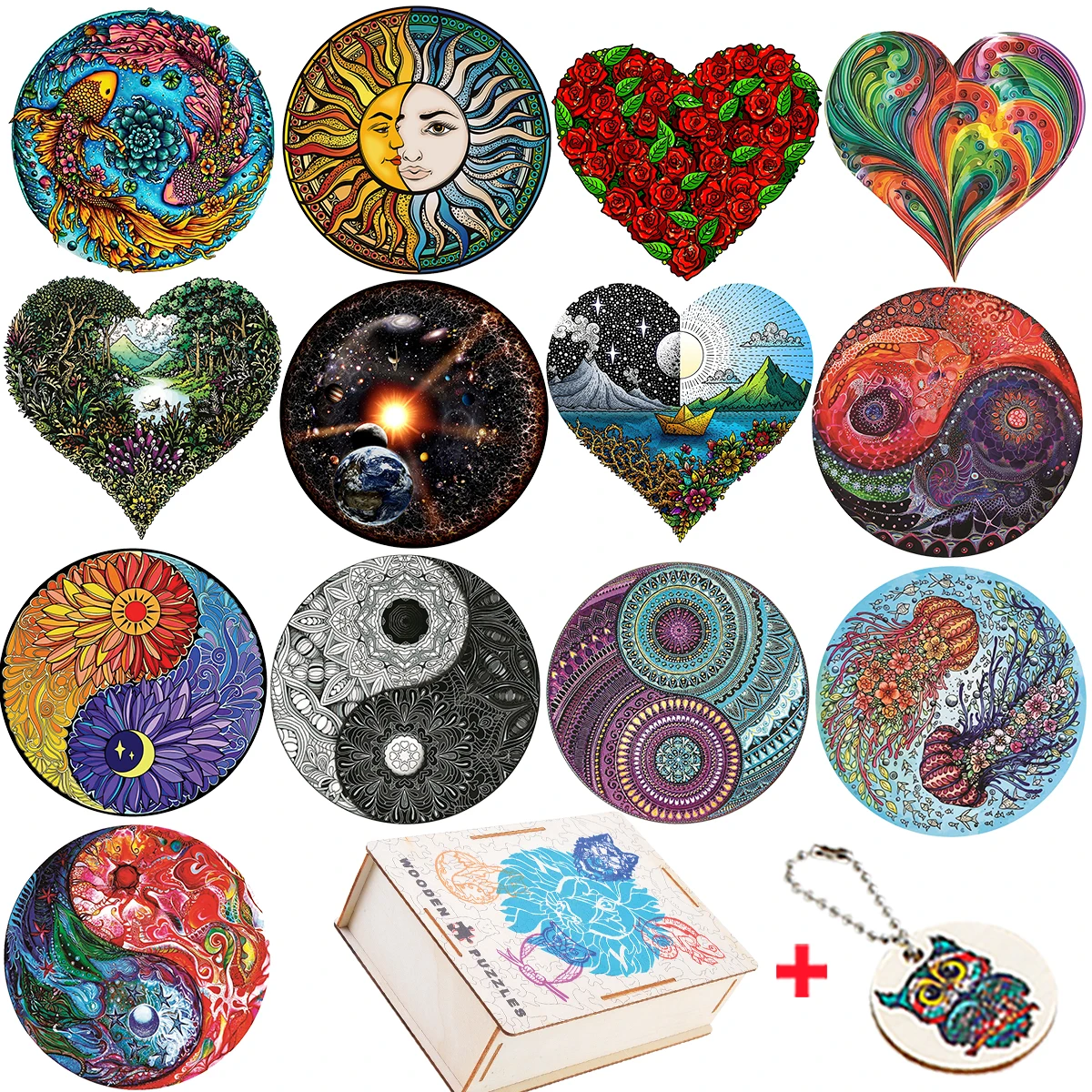 

Mysterious Taichi Mandala Puzzles For Adults Kids Brightly Colored Wooden Jigsaw Puzzles Elegant Shape Disc Intellectual Toys