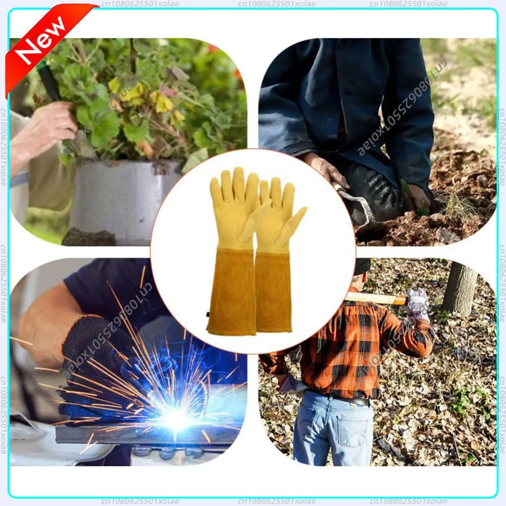 

Пара длинных перчаток для работы с защитой от шипов, дышащие кожаные садовые перчатки с защитой предплечий, цветочные перчатки-митенки для женщин и мужчин