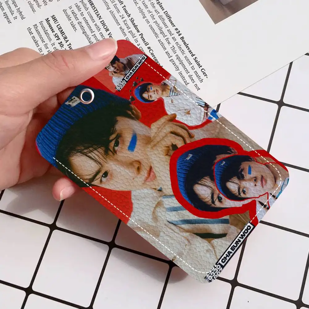 Cha EunWoo Poster PU Soft Leather Rectangular Key Card Holder Induction Elevator Protection Cover Youth Faion Accory