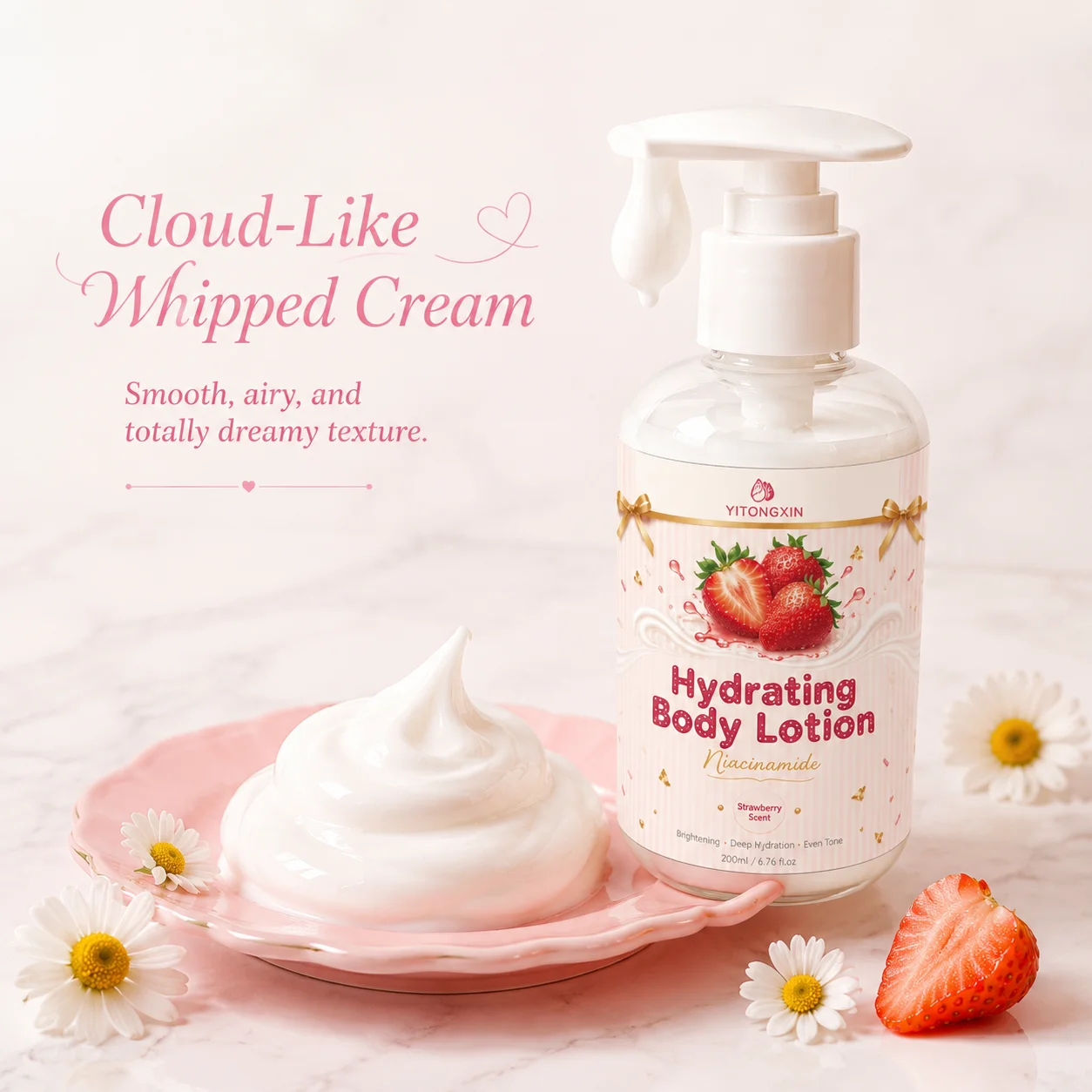 Hydrating Body Lotion Niacinamide Brightening Moisturizer Strawberry Cake Scent Sweet Daily Skincare Women 200ml