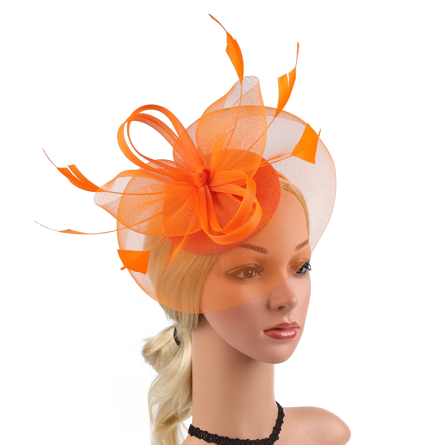 

Women Mesh Veil Fascinator Hat with Feather, Flower Headband with Clip, Kentucky Derby Wedding Bridal Cocktail Headwear