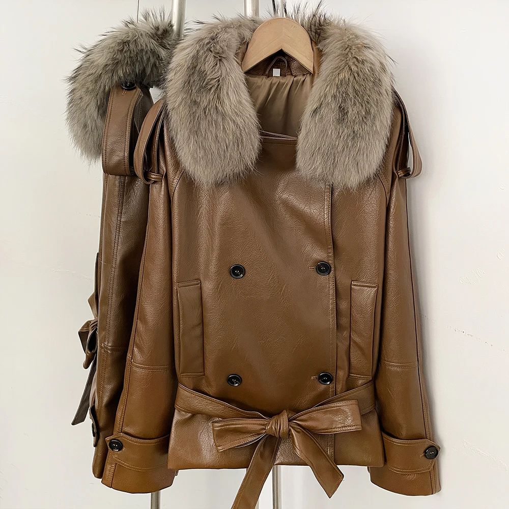 

Real Fur Coat Fake Leather Women's Clothing Natural Fur New Coats and Jackets Real Fur Jacket Casual PU Leather Jacket Ladies