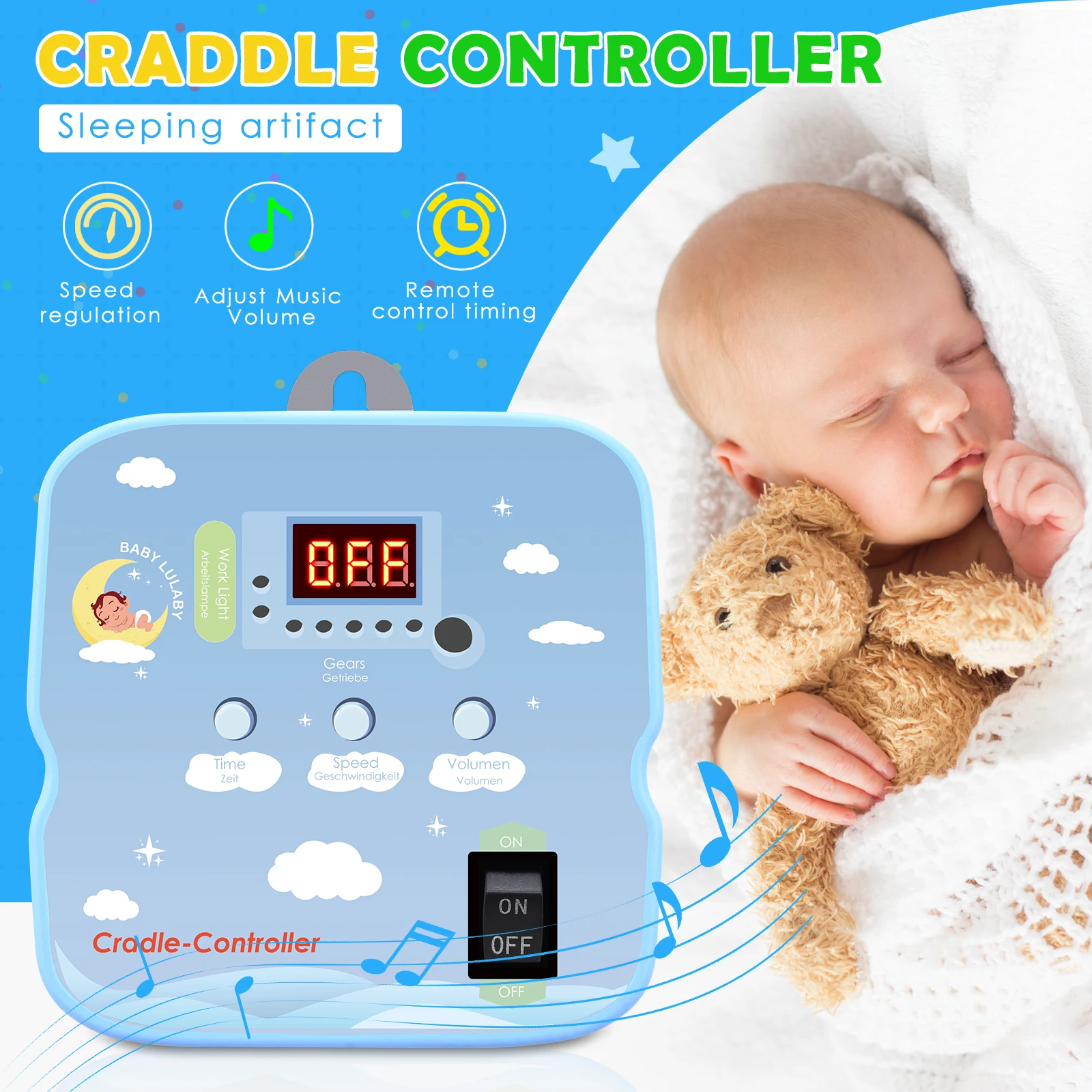 Balançoire électrique pour bébé avec minuterie réglable, ressort 2 pièces, télécommande, jusqu\'à 20 kg