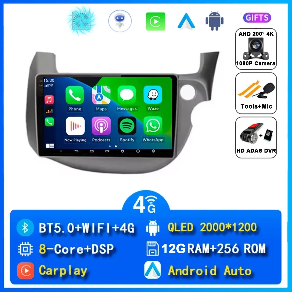 10 "Autoradio Radio Voor Honda Fit Jazz 2007 - 2014 2din Android 15 Carplay Multimidia Video Player Navigatie GPS Head Unit