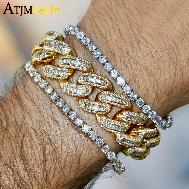 New Arrived 18mm Width Hip Hop Full Iced Out Fashion Cubic Zircon Bling CZ Miami Cuban Link Chain Bracelets Jewelry For Men