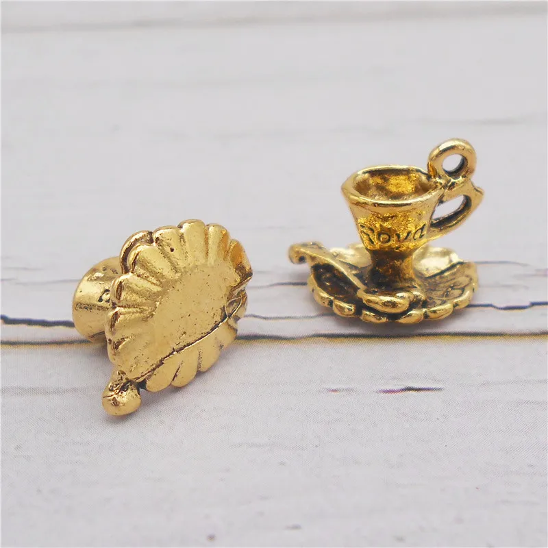 10pcs/lot Wholesale Antique Gold Color Alloy Coffee Tea Cup Charms Pot Necklace Pendant Jewelry Finding Handmade AU31847