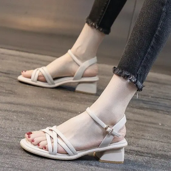 

Simple Grace Block Heel Sandals for Women Square Toe Multi Strap Slingback Buckle Comfortable Casual Summer Daily Walking Shoes