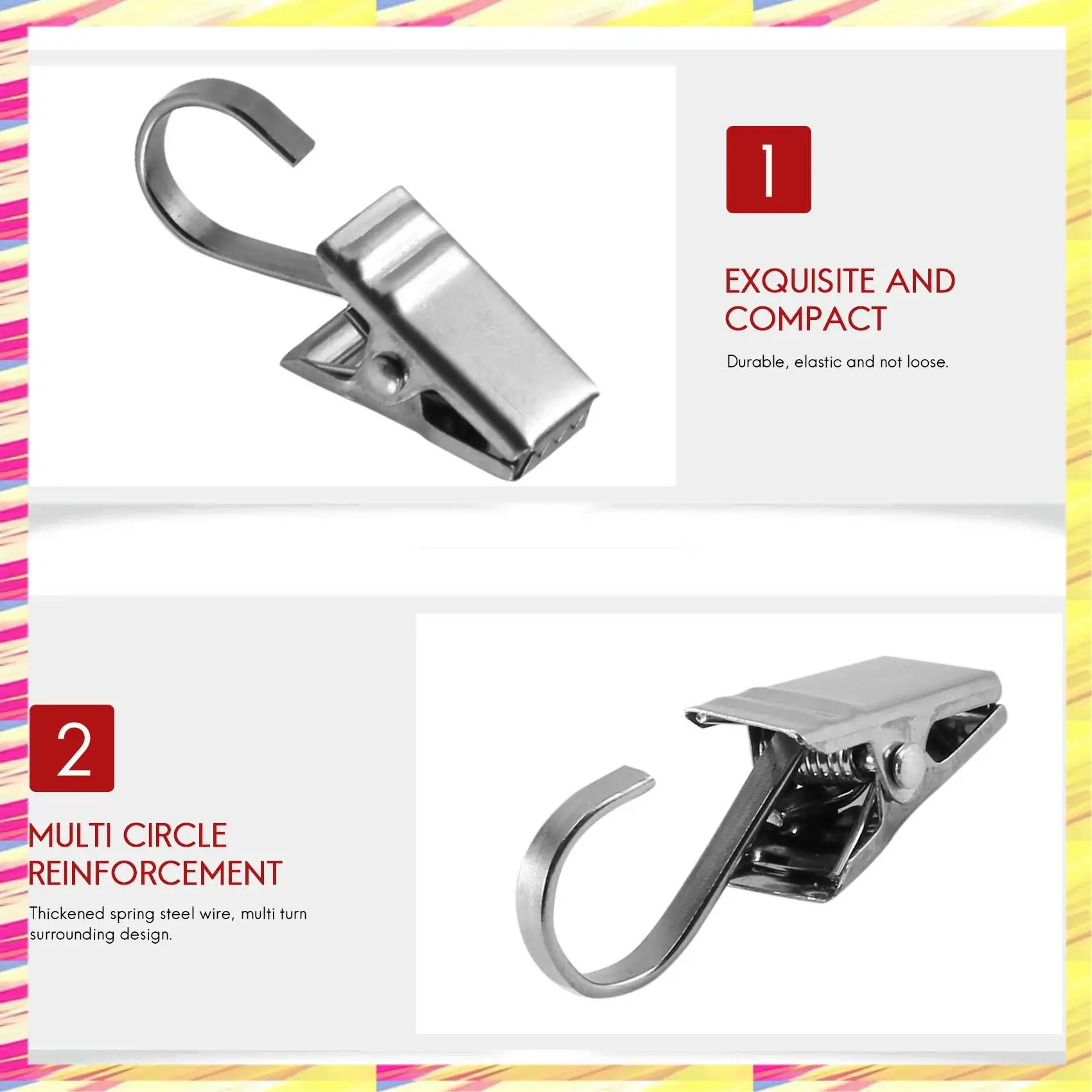 ABJJ 50PCS Stainless Steel Clips Hooks Clip Rings Metal Curtain Clips For Photos, DIY Crafts