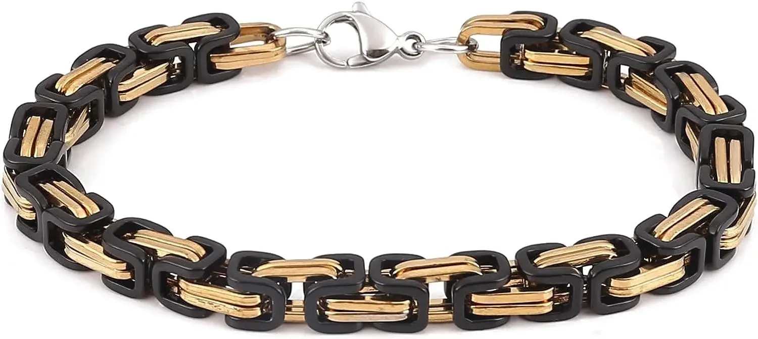 

Fashion King Chain 6mm Stainless Steel Bracelets Black Gold Plated Men's Necklaces Jewelry