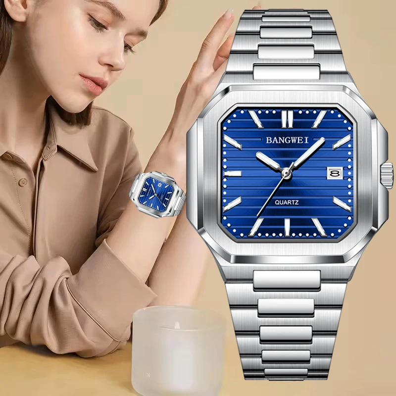 BANGWEI New Women's Bracelet Watch Square Stainless Steel Waterproof Watches For Women Casual Luminous Quartz Ladies Wristwatch