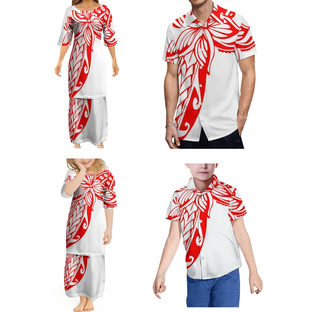 Summer Round-Neck Parent-Child Set High-End Custom Pattern Mother-Son Mother-Daughter Family Set Polynesian Family Set Shirt