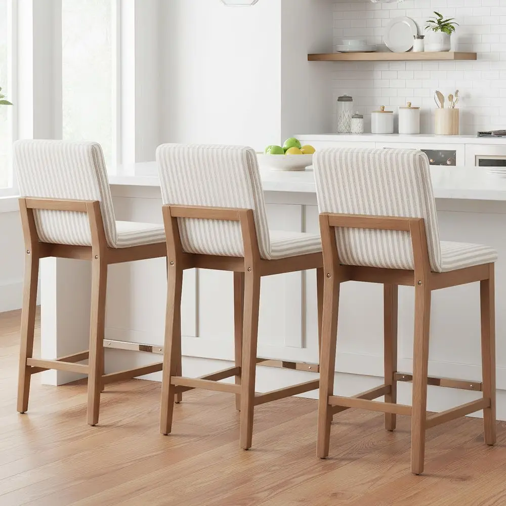 

Height Bar Stools Set of 4, Linen Fabric Upholstered Kitchen Island Stool with Back 26 Mid Century Rectangle Breakfast Barstool
