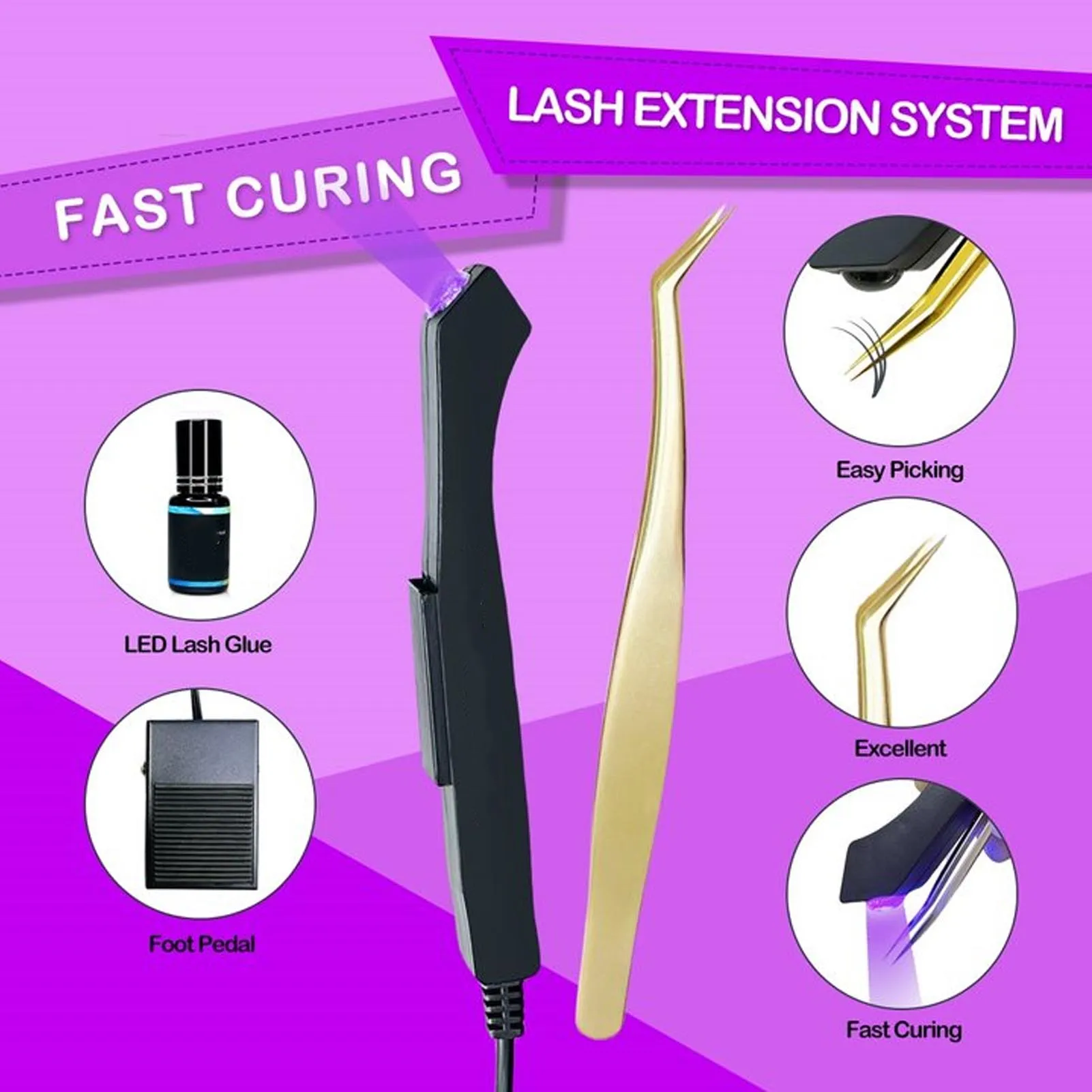 Eyelash Extension Lamp Lash Light with Foot Pedal 5W Fast Curing 395 to 400nm Safe Aluminum Alloy for Eyelash Extension Nail Art