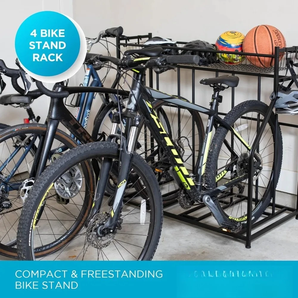 Store Best-Sellers Freestanding Bike Rack Floor Stand Garage Storage Organizer Holds 4 Bicycles for Scooters Motorcycles Hoverbo