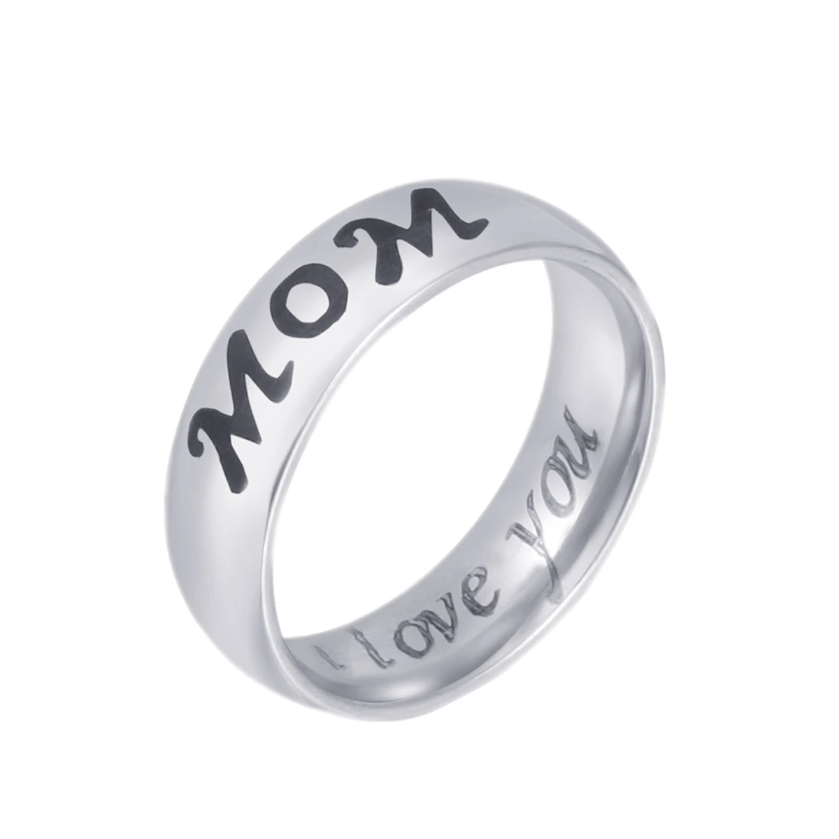 Geschnitzter Buchstabenring aus Titanstahl, US-Größe, Finger, Mutter, Tochter, Bindung, starkes Muttertagsgeschenk, Schmuckring