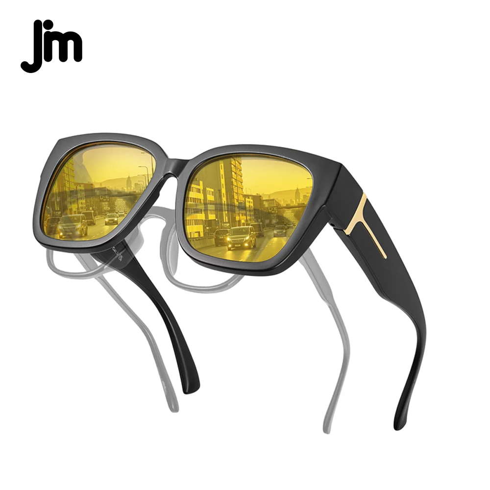

JIM Square Night Vision Glasses Polarized for Yellow Sunglasses Fit Over 2025 Glasses Men Women Driving Goggles