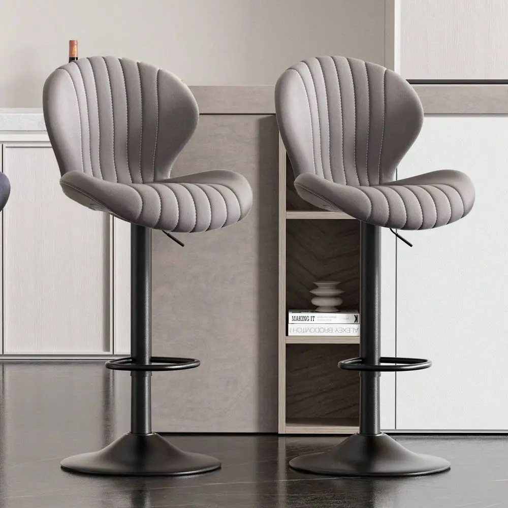 

Set Of 2 Modern Swivel Bar Stools With Shell Backrest For Bar, Kitchen, And Dining Room