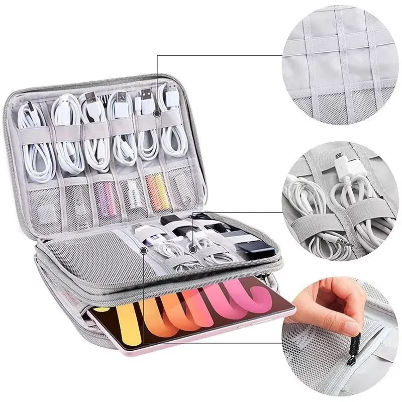 

1pc Grey/Black Travel Portable Digital Product Storage Bag USB Data Cable Organizer Headset Charging Treasure Box Bag