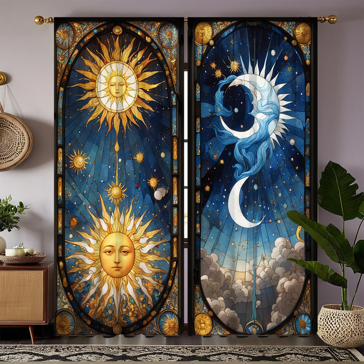Sun Moon Curtains Cosmic Art Design Window Drapes Celestial Home Decor Mystical Living Room Style Trend